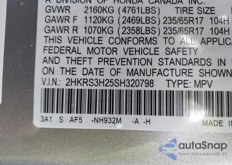 2025 Honda Cr-V Lx 2Wd z USA, uszkodzony, nr VIN 2HKRS3H25SH320798
